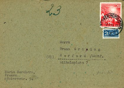 13.9.1949: Umschlag eines an Bruno Gröning in Herford adressierten Briefs