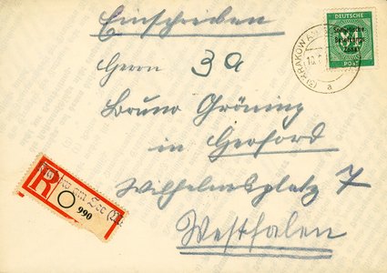 10.6.1949: Umschlag eines an Bruno Gröning in Herford adressierten Briefs