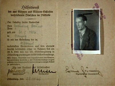2.2.1946: Bruno Grönings Ausweis des „Hilfsdienst der aus Böhmen und Mähren-Schlesien vertriebenen Deutschen im Dillkreis“