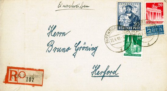 22.6.1949: Umschlag eines an Bruno Gröning in Herford adressierten Briefs